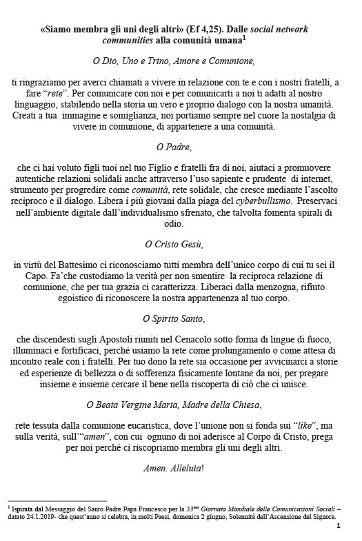 Preghiera "Siamo membra gli uni degli altri"